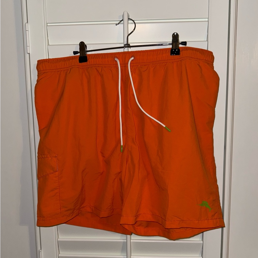 NWT Orange Tommy Bahama Swim Shorts with Green Logo